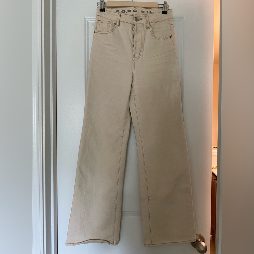 S.O.N.G. High-Rise Wide-Leg Jeans in Beige